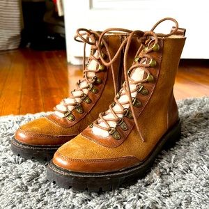 Brown suede/leather lace up boots